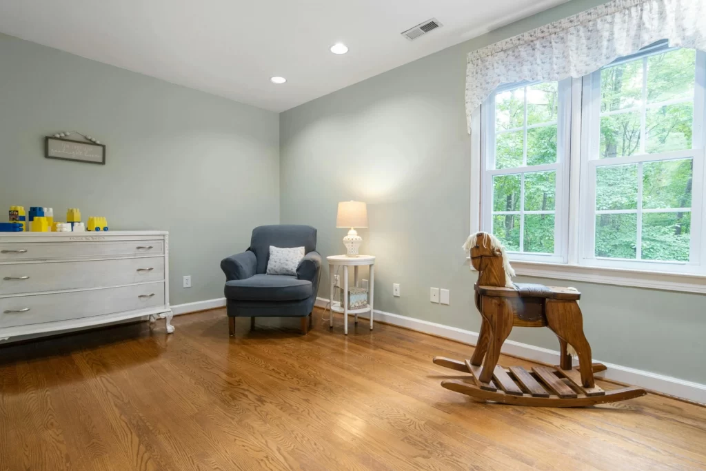 A freshly painted bedroom.